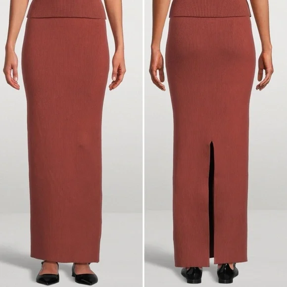 🆕 &OR COLLECTIVE SKIRT 01 Highwaist Ribbed Stretch Organic Cotton Column Skirt - Picture 2 of 14